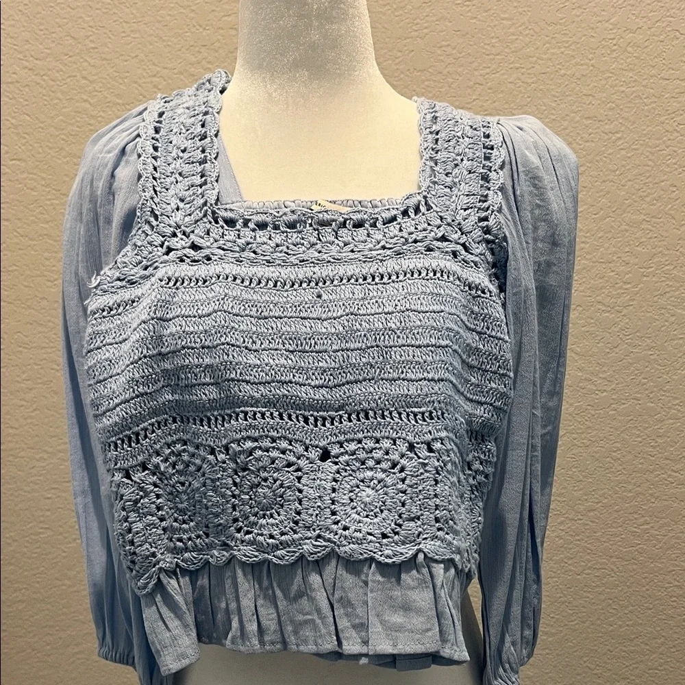 American Eagle Outfitters Sky Blue Crochet Top